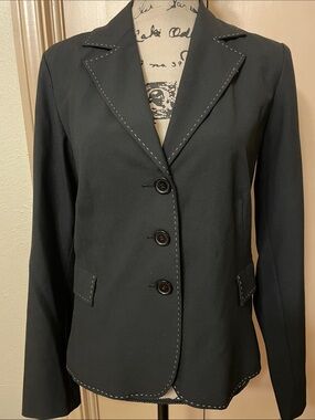 Karen Kane Black Blazer with White Topstitch Detail